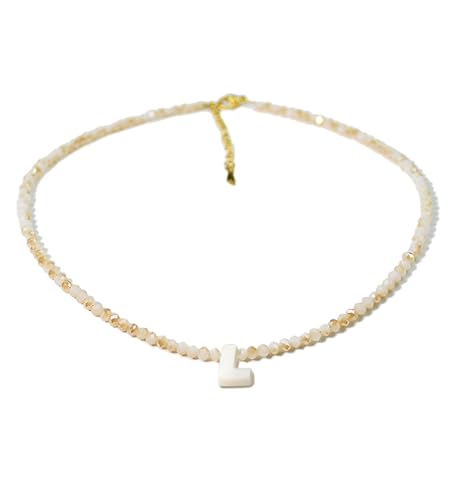 Tanyoyo Initial Necklaces for Women - Trendy Beaded Choker Necklace for Women, Handmade Letter Choker Necklace Jewelry for Women - style: L