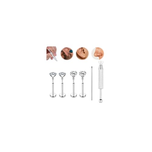 Long Internally Threaded Tragus Piercings 16G 18G 20G Medusa Lip Jewelry Surgical Steel Flat Back Earrings Cartilage Helix Studs Nose Rings Monroe Labret Stud - color: 20G(0.8mm);BL:8mm