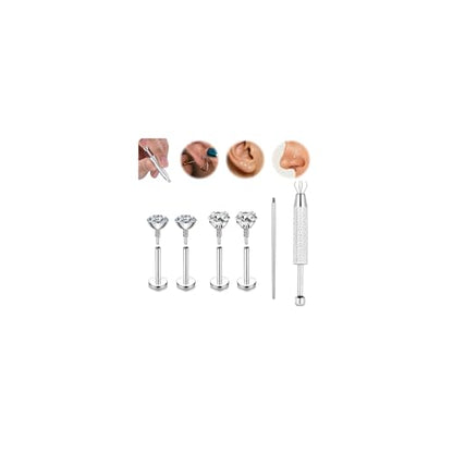 Long Internally Threaded Tragus Piercings 16G 18G 20G Medusa Lip Jewelry Surgical Steel Flat Back Earrings Cartilage Helix Studs Nose Rings Monroe Labret Stud - color: 20G(0.8mm);BL:8mm