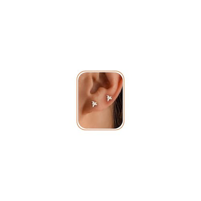 Flat Back Earrings for Women Cartilage Helix | Comfortable Dainty Cute Dragon Bee Bird Phoenix Dragonfly Cute Animal Leaf Spiral Rhombus Design Flatback Stud Earrings - color: Silver Hummingbird