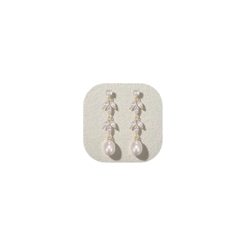 Crysdue Simulated Pearl Earrings for Women, Dainty Silver/Gold/Rose Gold Plated Cubic Zirconia Drop Dangle Earrings Wedding Jewelry for Bride Bridesmaid - style: I_CZ+Pearl, Gold