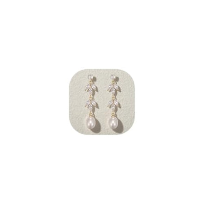Crysdue Simulated Pearl Earrings for Women, Dainty Silver/Gold/Rose Gold Plated Cubic Zirconia Drop Dangle Earrings Wedding Jewelry for Bride Bridesmaid - style: I_CZ+Pearl, Gold