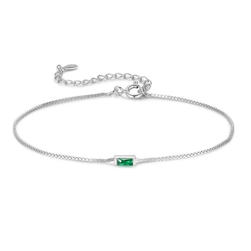Sterling Silver Personalized 1-6 Birthstone Bracelet for Women Mothers Day Bracelet for Mom Daughter Custom Dainty Jewelry for Christmas Birthday Gift Ideas - style: Silver-1 stone