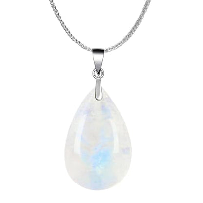 iSTONE 925 Sterling Silver Natural Crytral for Womens Pendant Necklace, Gemstone Birthstone with 17.8" Silver Chain Ladies - color: Moon Stone-teardrop