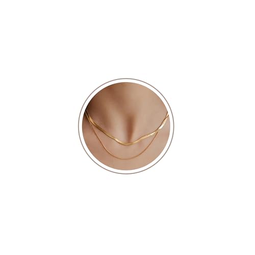 Freekiss Layered Necklace Set for Women Stackable | Herringbone Snake Cuban Rope Chain, Dainty Choker, Layered Stackable, Non Tarnish, Hypoallergenic, Adjustable 14-18.5" - color: Gold, style: Layer 3mm+1.5mm Snake