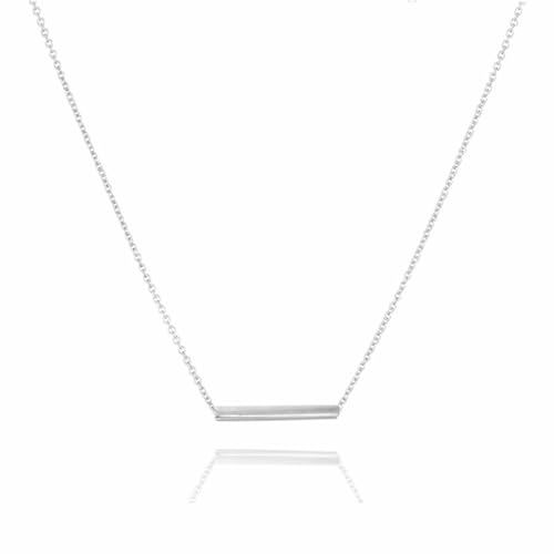 Spiritrain Minimalist Balance Tube Bar Pendant Necklace for Women Gold Silver Plated Simple Charm Horizontal Bar Stick Lightweight Chain Necklace for Birthday Christmas Jewelry Gifts - color: Silver