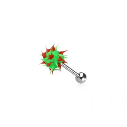 Pierced Owl 14GA 316L Stainless Steel Soft Silicone Spike Ball Tongue Barbell - style: Green/Red