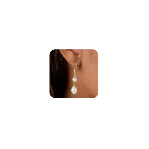 Chunky Hoop Huggie Dangle Tassel Pearl Bow Heart Charm Stud Cilp-on Earrings for Women, 14K Gold plated/Sterling Silver Plated CZ Large Jewelry Vintage Dainty Trendy Gift Daily Prom Party - style: Pearl Dangle-GD