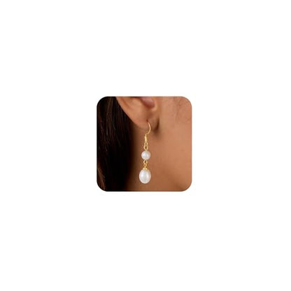 Chunky Hoop Huggie Dangle Tassel Pearl Bow Heart Charm Stud Cilp-on Earrings for Women, 14K Gold plated/Sterling Silver Plated CZ Large Jewelry Vintage Dainty Trendy Gift Daily Prom Party - style: Pearl Dangle-GD