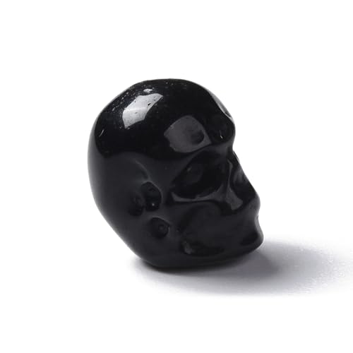 Elecrelive 5Pcs Gemstone Carved Skull Beads Black Obsidian Stone Halloween | Skeleton Head Beads for Halloween Necklace Bracelets Earrings Jewelry Making - color: Black
