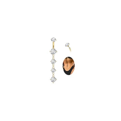 14G G23 Titanium Dangle Belly Button Ring for Women Dangling Belly Rings CZ Butterfly Teardrop Navel Rings Internally Threaded Curved Barbell Navel Piercing Jewelry - color: Gold-1