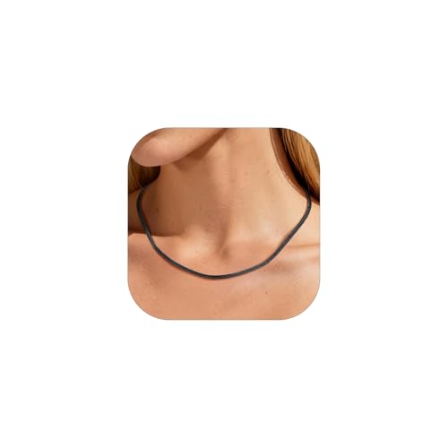 PROSTEEL 3mm/5mm Herringbone Choker Necklace for Women, 12.5"/15"/18", Stainless Steel/Sterling Silver Flat Snake Chain in Silver/Yellow Gold/Rose Gold/Black, Come with Box - color: 3mm-Black Plated, size: 15 Inch