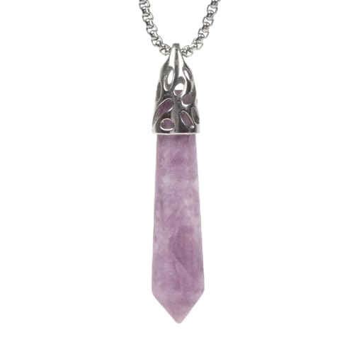 Justinstones Hexagonal Pointed Reiki Chakra Pendant Stainless Steel Chain Necklace 20 Inch Iron Gift Box - color: Lepidolite Lithium Mica