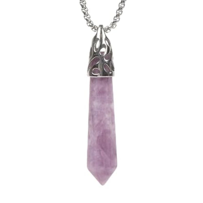Justinstones Hexagonal Pointed Reiki Chakra Pendant Stainless Steel Chain Necklace 20 Inch Iron Gift Box - color: Lepidolite Lithium Mica