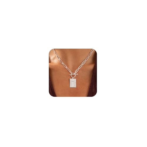 Freekiss 3-Piece Layered Toggle Necklace for Women | Gold/Silver necklace set with herringbone, rope, and paperclip chains plus a toggle clasp for layering, parties, and gifts - color: Silver Cross Necklace
