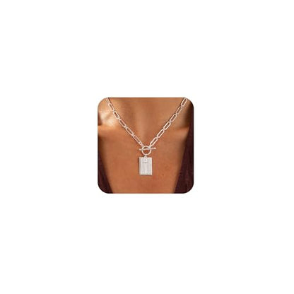 Freekiss 3-Piece Layered Toggle Necklace for Women | Gold/Silver necklace set with herringbone, rope, and paperclip chains plus a toggle clasp for layering, parties, and gifts - color: Silver Cross Necklace