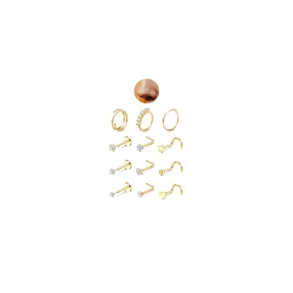 JeryWe Nose Rings for Women - 14K Gold Filled Hypoallergenic Surgical Steel Nose Ring Hoops CZ Lip Ring Screw L Shaped Studs Threadless Flat Back Stud Nose Piercings Jewelry for Women Men - style: 14K Gold Filled-CZ