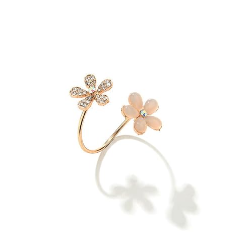 Fall Gold Plated Knuckle Ring Trendy Zircon Crystal Jewelry with Maple Leaf Design Vintage Stackable Joint Finger Ornament Simple Cute Open Twist Ring for Women Daily Wear - color: Double Flowers