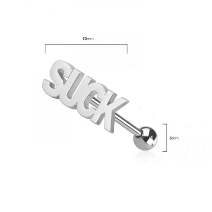 Pierced Owl 14GA 316L Stainless Steel Naughty Words Tongue Barbell - style: Suck