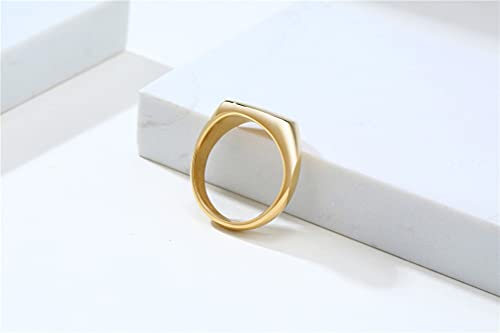 HIJONES Mens Stainless Steel Signet Ring Matte Brushed Square | Simple Statement ,Wedding Band,Polished Round - color: 14mm-Gold