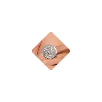 Rhinestone Finger Ring for Women Sparkly Crystal Butterfly Flower Leaf Adjustable Statement Chain Rings Punk Jewelry - color: Gold Round