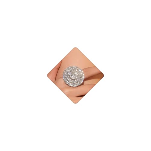 Rhinestone Finger Ring for Women Sparkly Crystal Butterfly Flower Leaf Adjustable Statement Chain Rings Punk Jewelry - color: Gold Round
