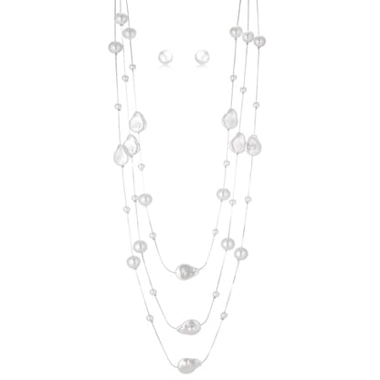Errally Long Pearl Necklace and Earring Set Layered Pearl Beaded Necklaces for Women White Costume Jewelry Sets Gifts for Mom - color: Pear Shaped