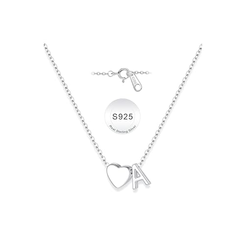 Turandoss S925 Sterling Silver Initial Necklaces for 5-16 Years Old Girls | Dainty Teen Girl Gifts Trendy Stuff Heart Initial A-Z Necklaces Personalized Birthday Jewelry Gifts for Girls - color: A.