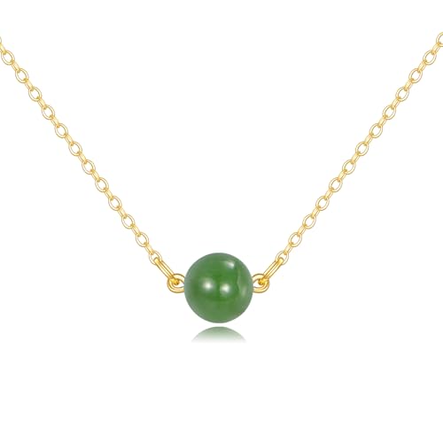 KECHO 14K Real Gold Beads Pendant Necklace Solid Yellow Gold Jewelry Anniversary Birthday Gifts for Women - color: Green Jade 1