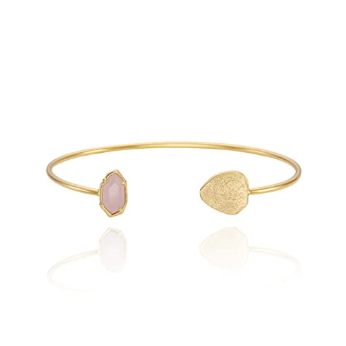 OZEL – Women’s Gold Cuff Bracelets – 18K Gold Plated Textured Bangles with Multi-Color Crystal & Rhinestone Accents – Layered Stacking Jewelry - color: Pink Opal