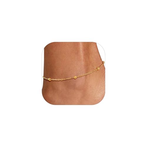 U7 Ankle Bracelets for Women Stainless Steel Waterproof Tarnish Resistant | 18K Gold Plated/Silver/Rose Gold Anklets, Cuban Chain Anklet Bracelets, Perfect for Summer Beach and Vacation Outfits - color: Gold Plated-Bead Chain