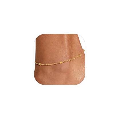 U7 Ankle Bracelets for Women Stainless Steel Waterproof Tarnish Resistant | 18K Gold Plated/Silver/Rose Gold Anklets, Cuban Chain Anklet Bracelets, Perfect for Summer Beach and Vacation Outfits - color: Gold Plated-Bead Chain