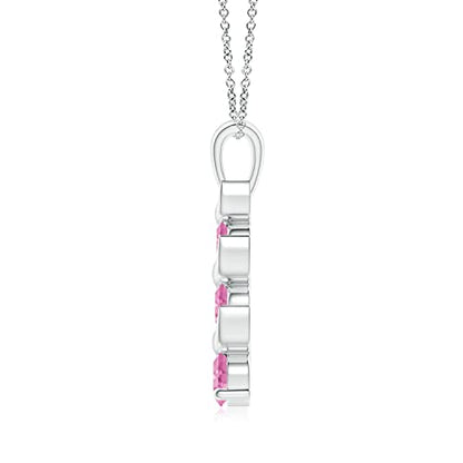 Angara Natural Pink Sapphire Pendant for Women | Channel-Set Round Pink Sapphire Three Stone Journey Pendant in 14K Solid Gold/Platinum With 18" Chain | Birthday, Anniversary, Gemstone Jewelry Gift