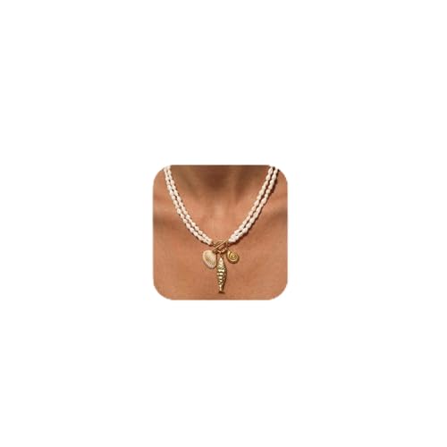 Chunky Gold Fish Pendant Necklace For Women Long Silk Scarf Turquoise Strand Necklace With Fish Pendants Boho Beach Shell Statement Necklaces - style: Shell Strand