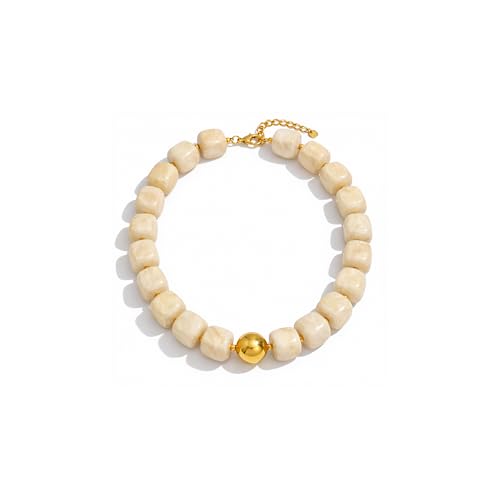 Mchic Colorful Beaded Choker Necklace for Women: Boho Large Square Acrylic Beaded Necklace Stainless Steel Adjustable Surfer Beach Strand Necklaces Summer Handmade Jewelry Gift for Women - color: Ivory White