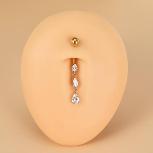 Gold Belly Button Ring, Titanium Dangle Floating Navel Piercing Jewelry - color: Gold-Dangle-10mm