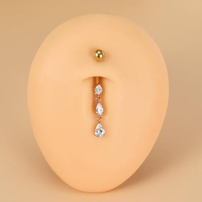 Gold Belly Button Ring, Titanium Dangle Floating Navel Piercing Jewelry - color: Gold-Dangle-10mm
