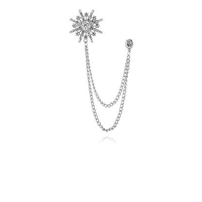 Collar Chain Pin for Men and Women - Hanging Tassel Brooch Lapel Pin for Business Suits - Bar Pin With Long Chain - Gifts - color: E: silver