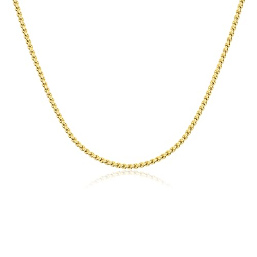 Eusense Stainless Steel Chain Necklace for Men Women Rolo/Wheat/Snake/Box Chain, 2-3MM, 20-24 Inches with Delicate Gift Box - color: 14K Gold-Plated, size: 20+2 Inches Length, style: Rolo Chain-2MM Width