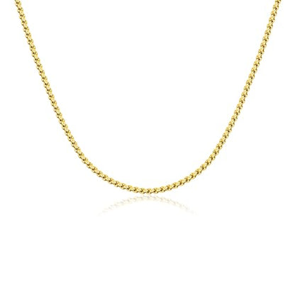Eusense Stainless Steel Chain Necklace for Men Women Rolo/Wheat/Snake/Box Chain, 2-3MM, 20-24 Inches with Delicate Gift Box - color: 14K Gold-Plated, size: 20+2 Inches Length, style: Rolo Chain-2MM Width