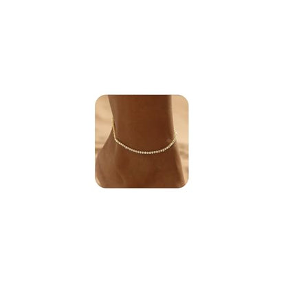 Gold/Silver Ankle Bracelets for Women Waterproof Dainty 14K Gold Plated Pearl Heart Love Anklet Bracelet Satellite Cuban Link Beads Summer Beach Jewelry Gifts - style: Zircon-gold-075