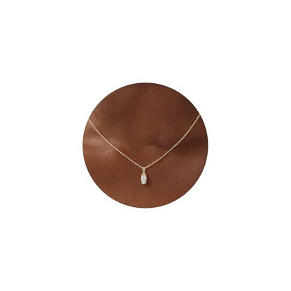 Turandoss Cubic Zirconia Necklace for Women, 14K Gold Plated Necklace | Gold Choker Necklace for Women, Trendy CZ Pearl Necklace, Simple Wedding Prom Jewelry, Bridesmaids Gifts - color: Marquise Cut Zircon