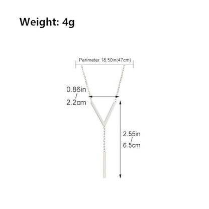 Simple Gold Bar Necklace for Women,Dainty Long Chain Lariat Necklaces Trendy Silver Statement Y Necklace,Charm Everyday Jewelry Accessories Gifts - color: Silver
