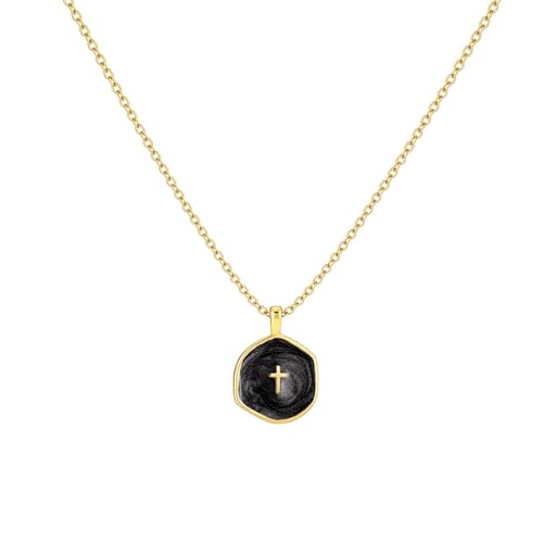 Tewiky Cross Necklace for Women 14k Gold Plated Cross Pendant Necklaces | Cute Necklaces for Women,Jewelry ,Graduation Gift for Her - color: Black