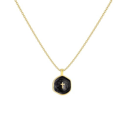 Tewiky Cross Necklace for Women 14k Gold Plated Cross Pendant Necklaces | Cute Necklaces for Women,Jewelry ,Graduation Gift for Her - color: Black