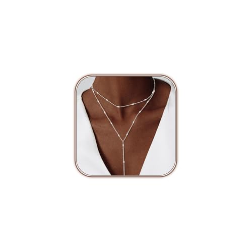 HAXIYA Gold Pearl Y-Shaped Necklace for Women Layered Lariat Long Pendant | 14K Gold Plated/Sterling Silver Dainty Drop Chain Layered Pearl/Beaded Necklaces Simple Gold Jewelry for Women - color: Sequin - Silver