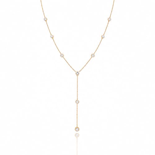 LANE WOODS Moissanite Lariat Necklace for Women, 925 Sterling Silver Y Necklace with Teardrop Pendant, Dainty Gold Plated Drop Necklace 16+2 Inch Adjustable Chain, Bridal Wedding Prom Jewelry - color: gold