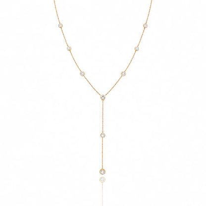 LANE WOODS Moissanite Lariat Necklace for Women, 925 Sterling Silver Y Necklace with Teardrop Pendant, Dainty Gold Plated Drop Necklace 16+2 Inch Adjustable Chain, Bridal Wedding Prom Jewelry - color: gold