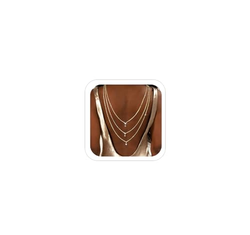 Rhinestone Layers Back Necklace Chains for Backless Dress Shinny Bridal Wedding Shoulder Body Jewelry for Women Back Body Chain - color: Gold