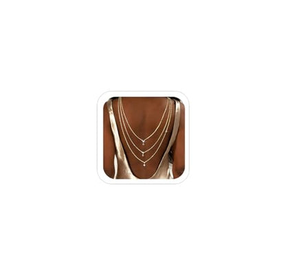 Rhinestone Layers Back Necklace Chains for Backless Dress Shinny Bridal Wedding Shoulder Body Jewelry for Women Back Body Chain - color: Gold